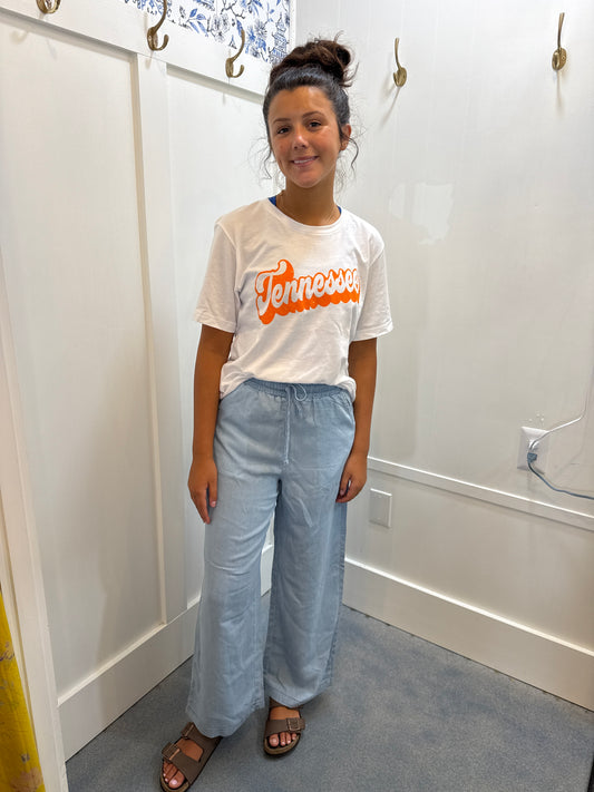 Drawstring High Waist Wide Leg Denim Pants