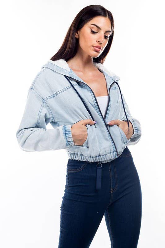 Hooded Jacket with Zipper, Pockets & Sherpa Lining