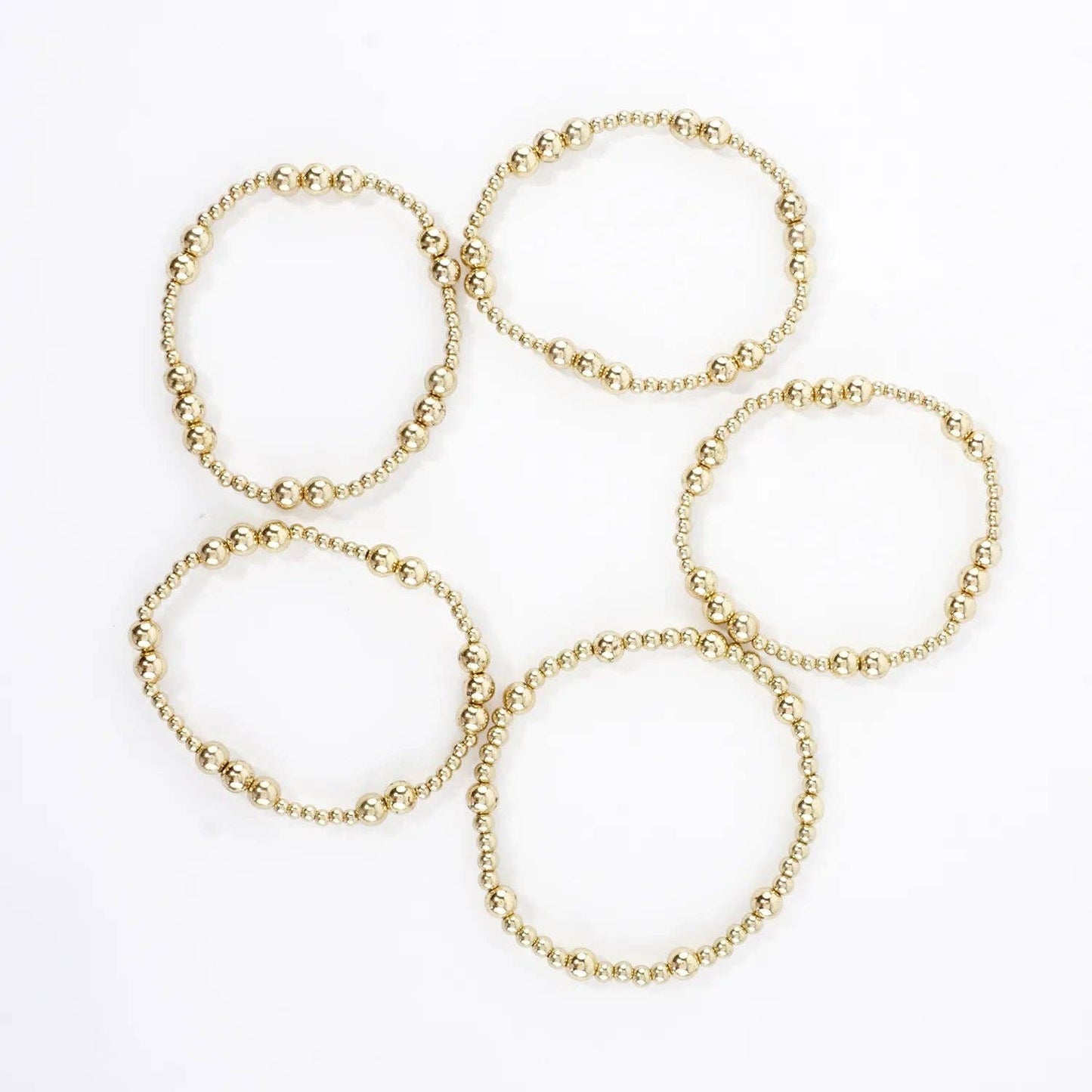5PC Station Metallic Beads Stretch Bracelets Set