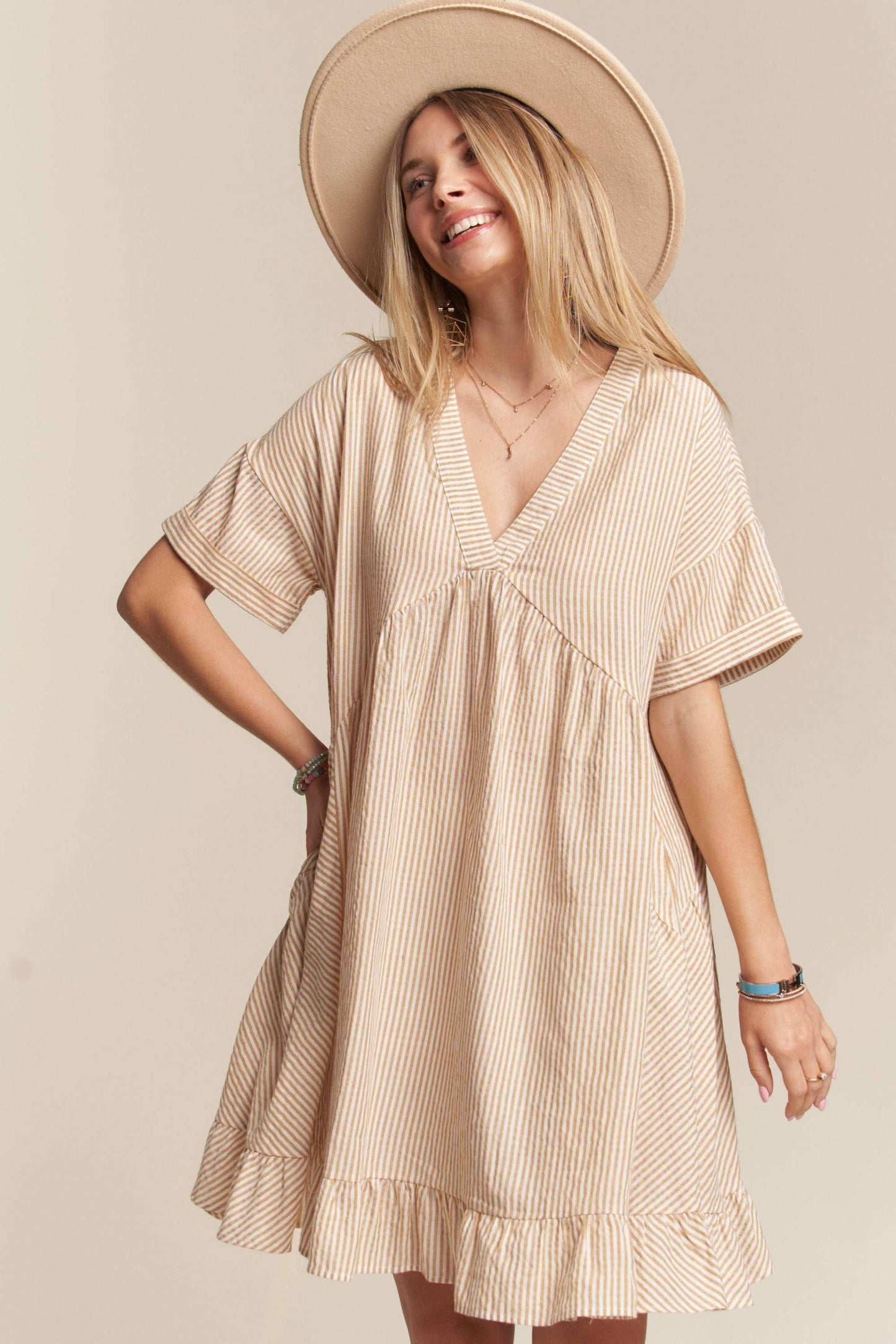 PINSTRIPE BABYDOLL DRESS
