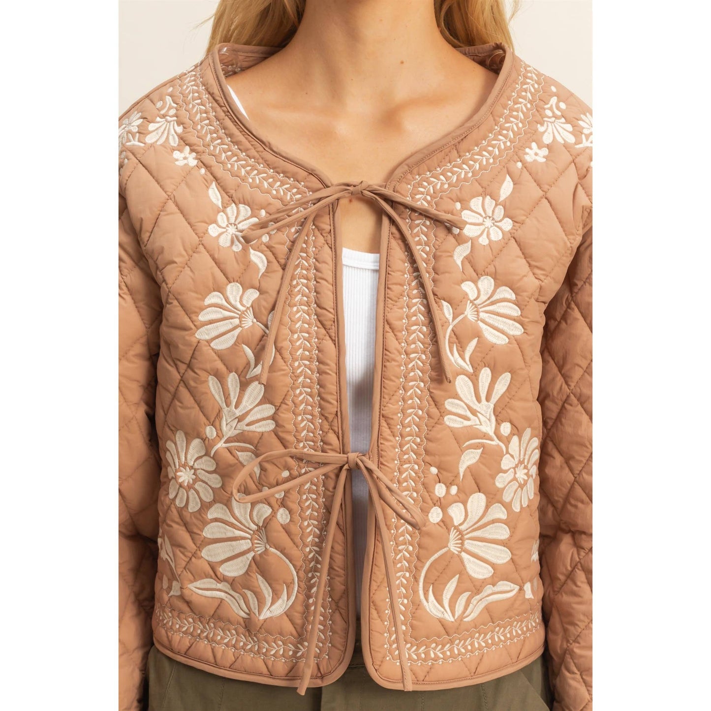 Quilted Floral Embroidered Padding Jacket