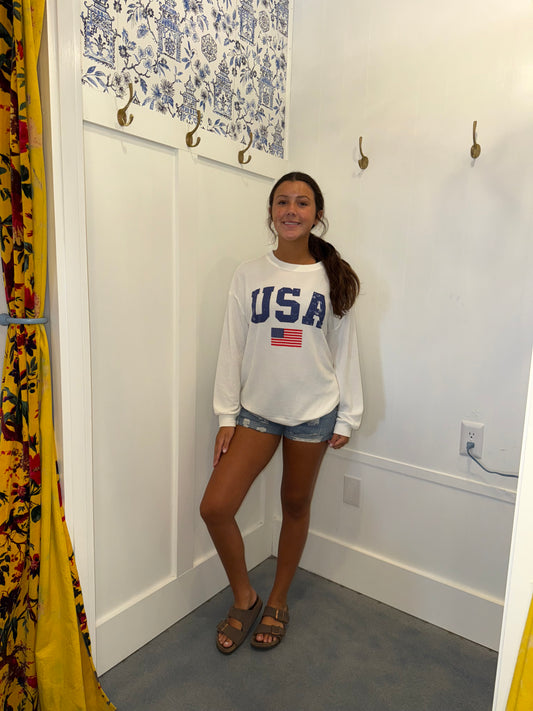 USA Flag Corded Graphic Sweatshirt