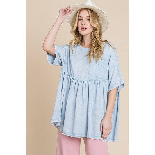 Mineral Wash Oversized Drop Shoulder Babydoll Top