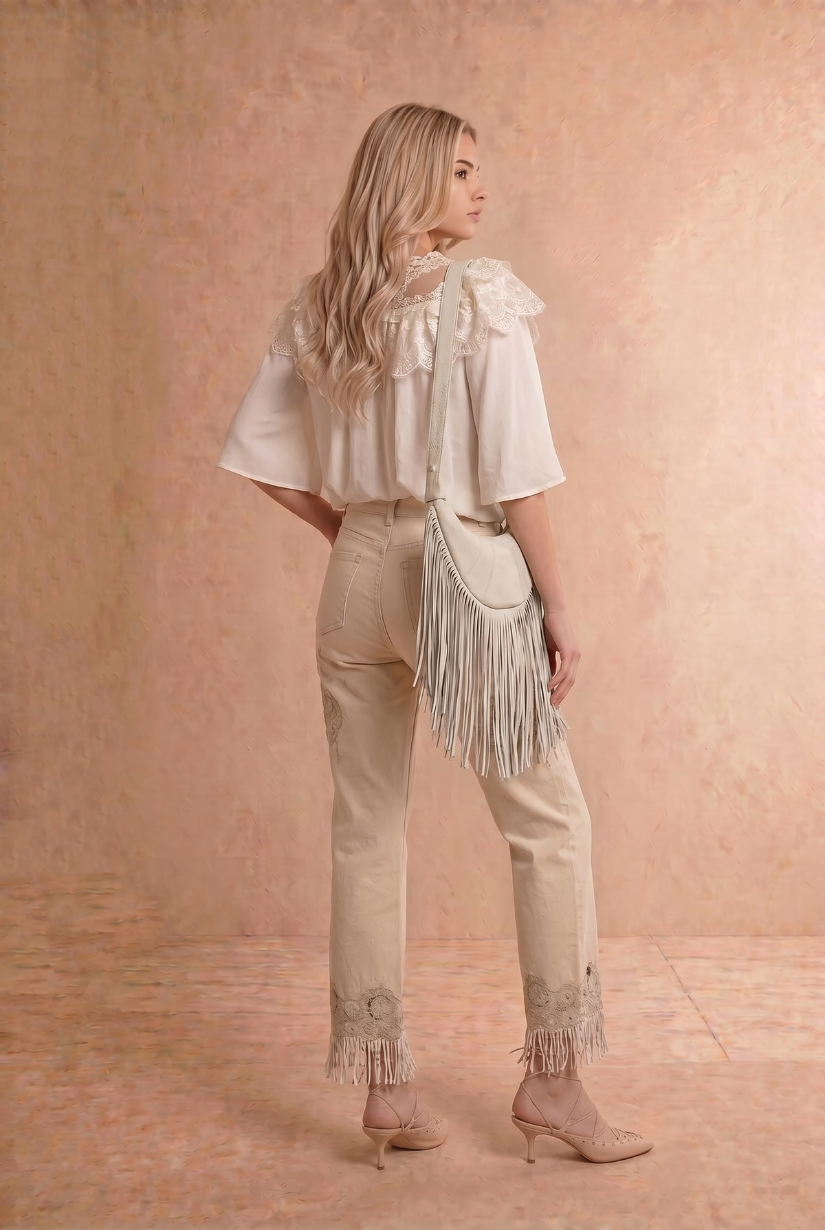 Chiffon Lace Shoulder Cape Like Crop Blouse Top