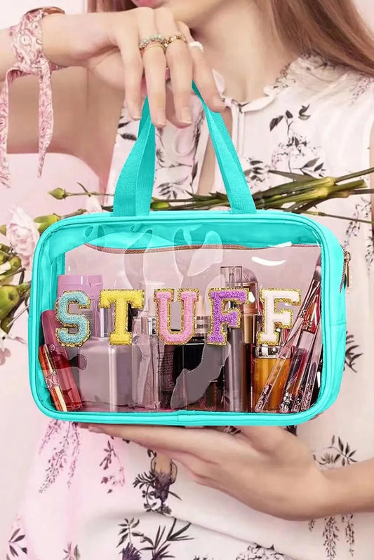 STUFF Glitter Chenille Patched Transparent Makeup Bag