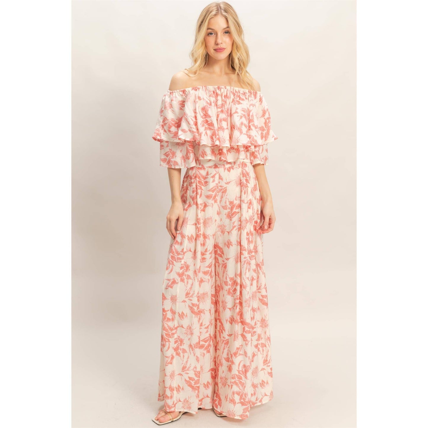 Floral Off-Shoulder Top & Pants Set (Sold As Separates)
