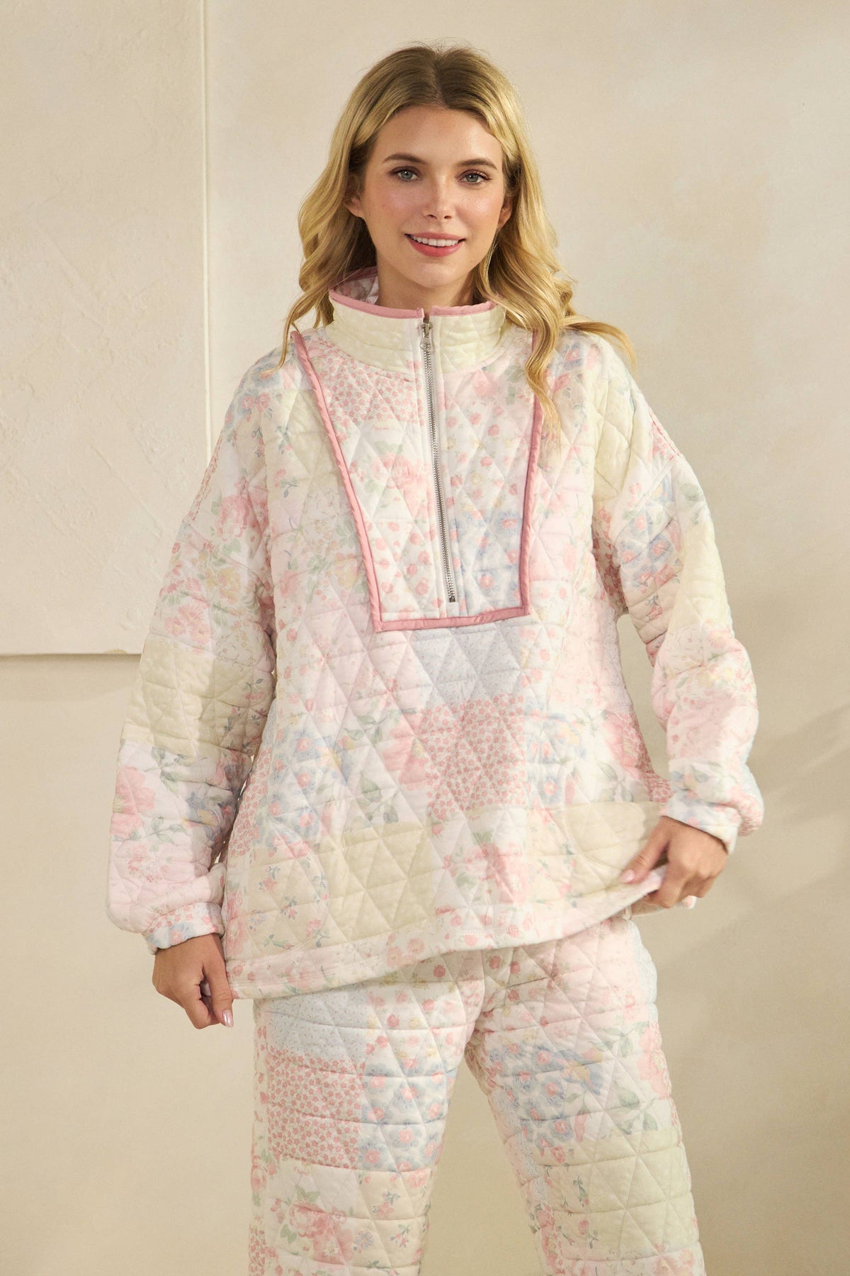 Floral textured quarter zip