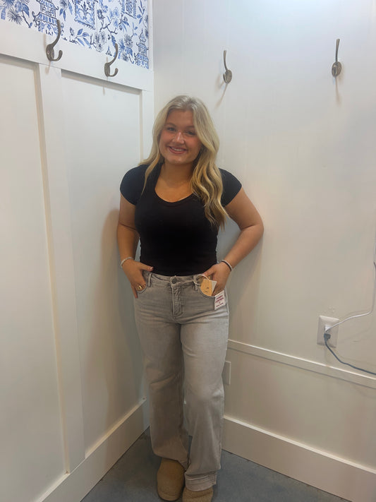 High Rise Ankle Wide Jeans