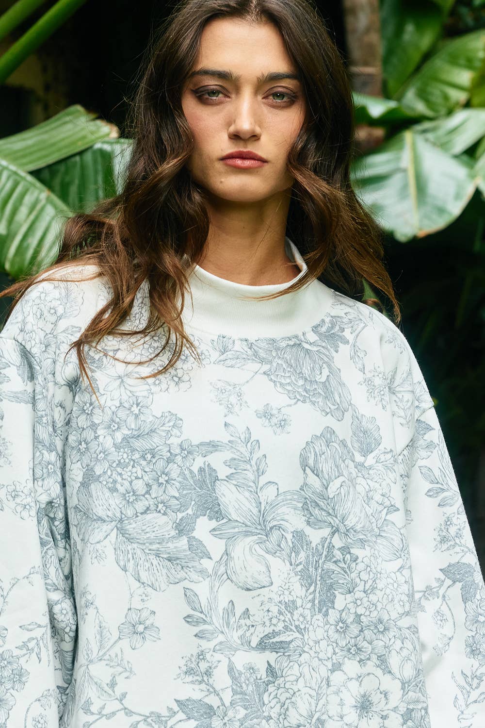 Floral Oversized Mock Neck Sweatshirt