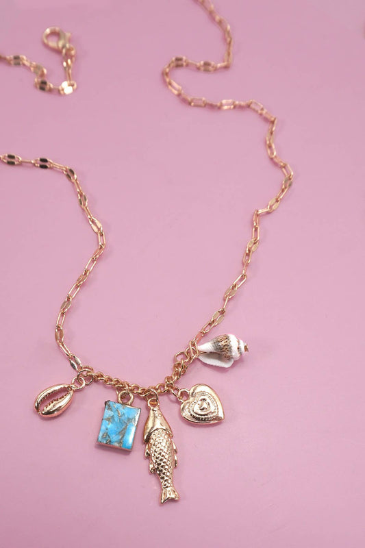 CHARM NECKLACE-OCEAN-DELICATE FISH SHELL CLUSTER