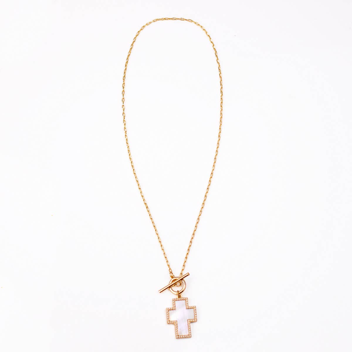 Abigail Cross Layered Necklace   Gold/Gray   16"