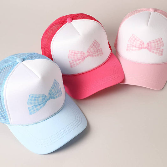 Checkered Bow Print Foam Mesh Back Trucker Hat