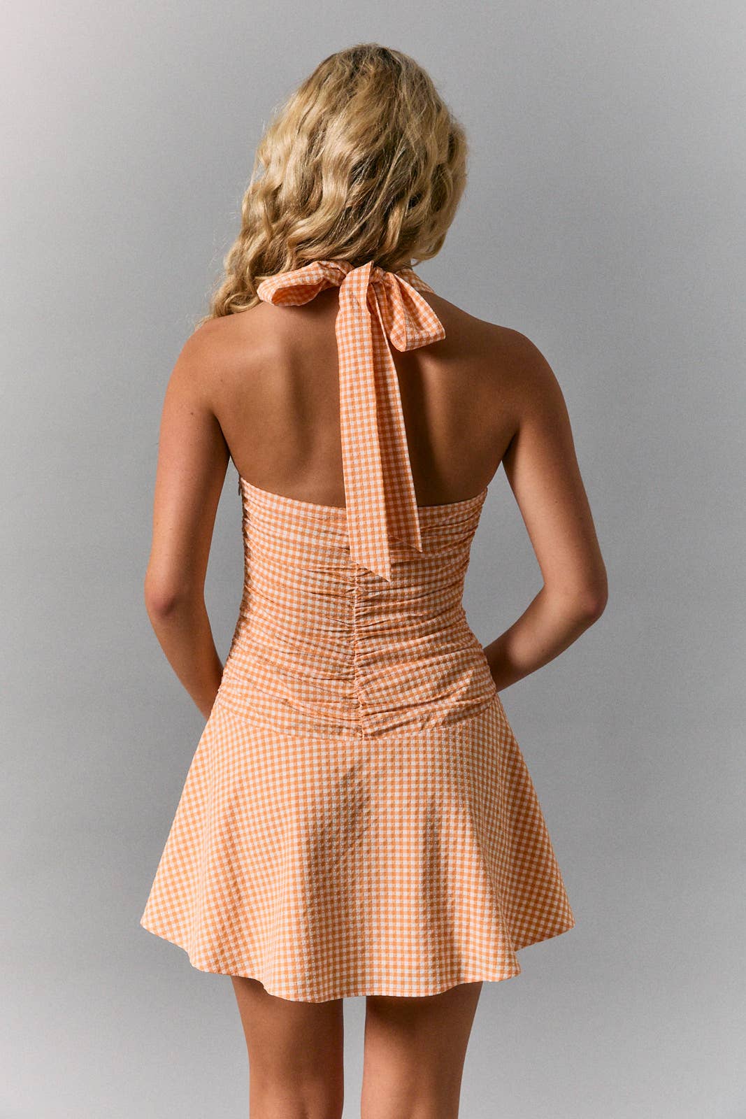HALTER NECK GINGHAM MINI DRESS