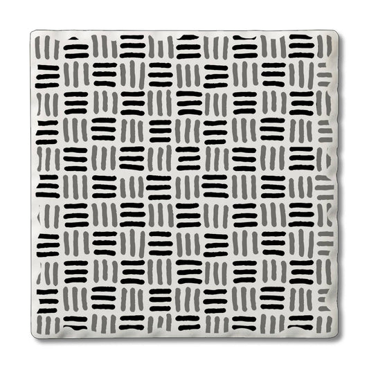 B&W Weave Single Absorbent Stone Tumbled Tile Coaster