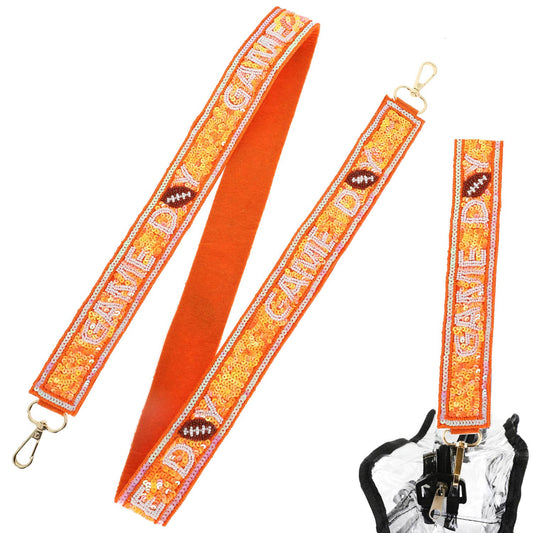 Game Day Seed Beaded Sequins Shoulder Bag Strap : Orange White