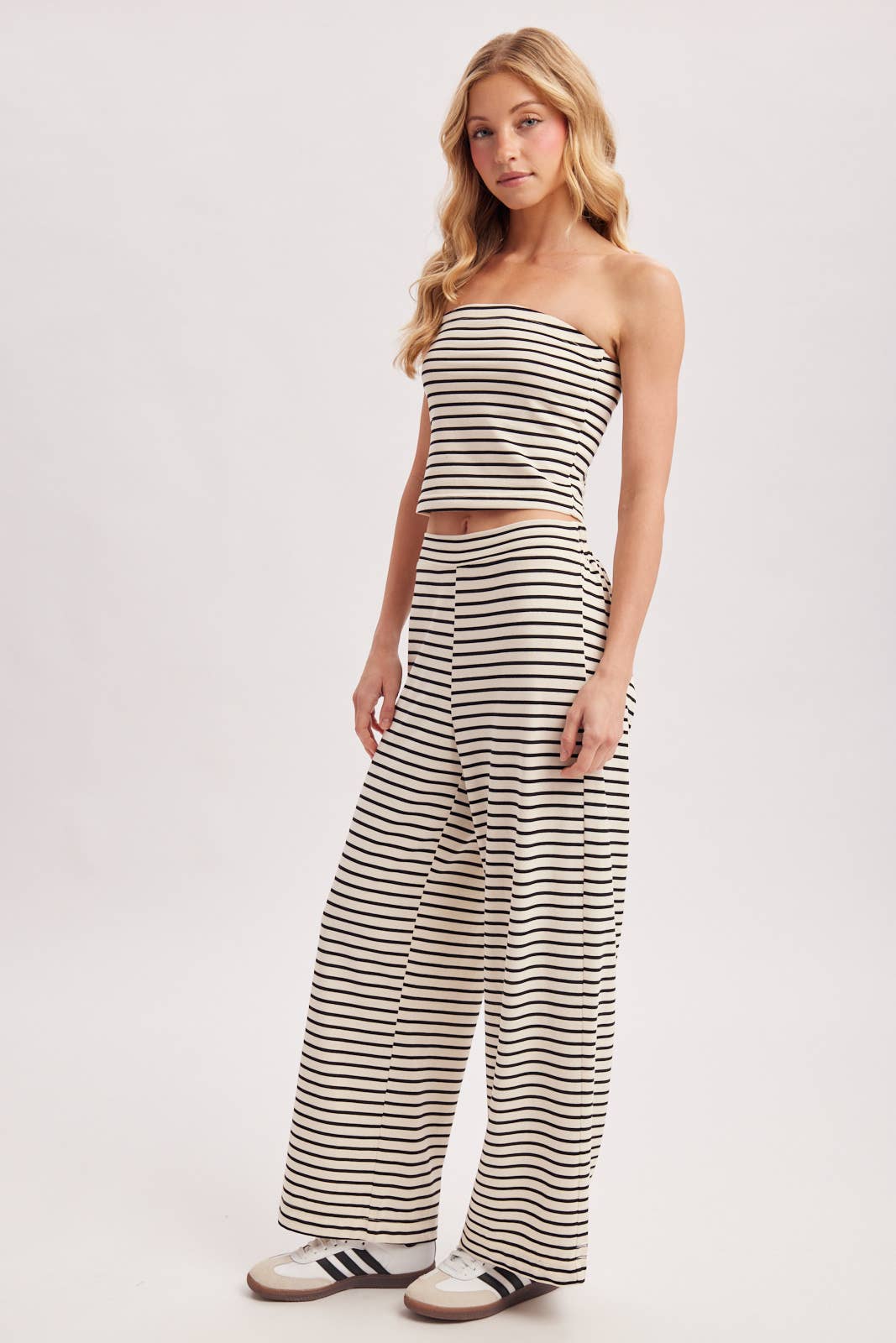 STRIPED KNIT TUBE AND WIDE PANTS SET (Sold as Separates)