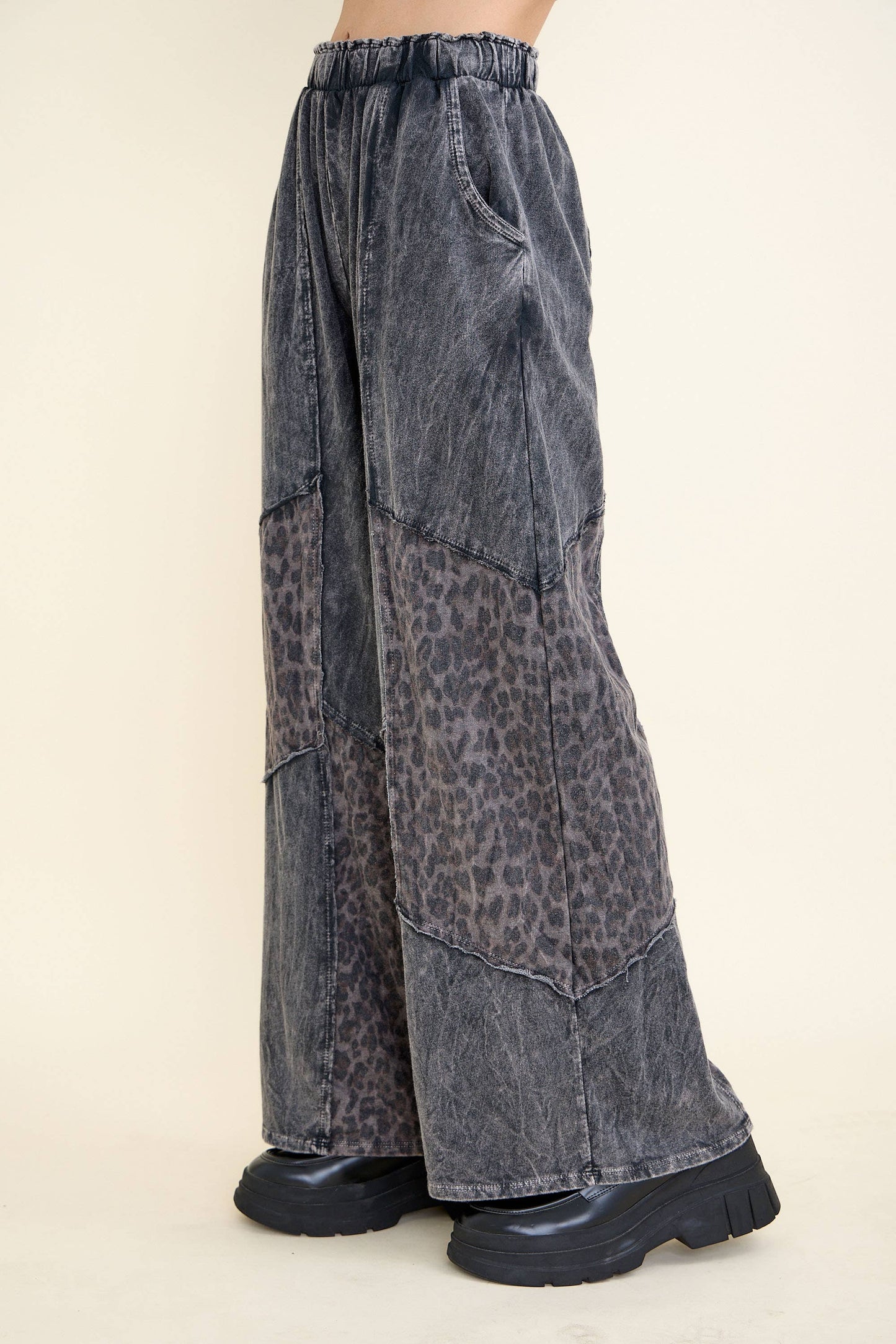 Mineral Washed Leopard Animal Patchwork Pants