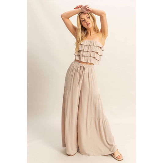 Ruffle Top And Flowy Pants Set (Sold as Separates)