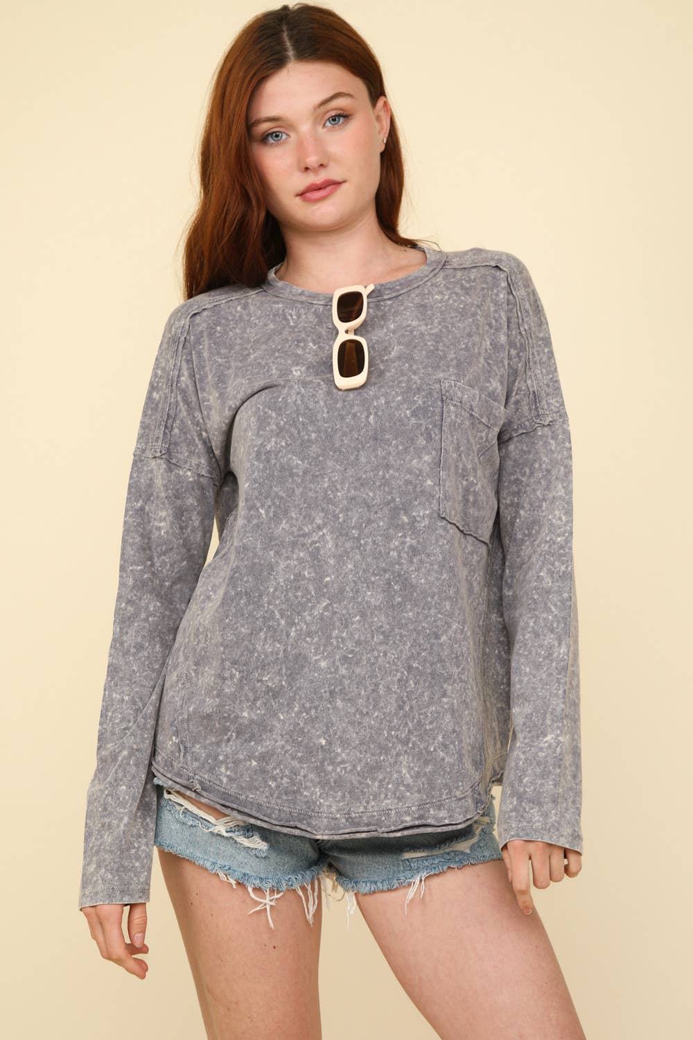 Mineral Washed Casual Knit Top