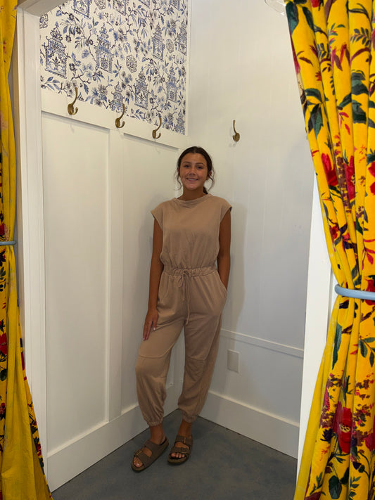 Cap Sleeve Open Back Drawstring Jogger Jumpsuit