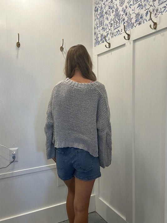 V Neck Cable Knit Oversized Sweater