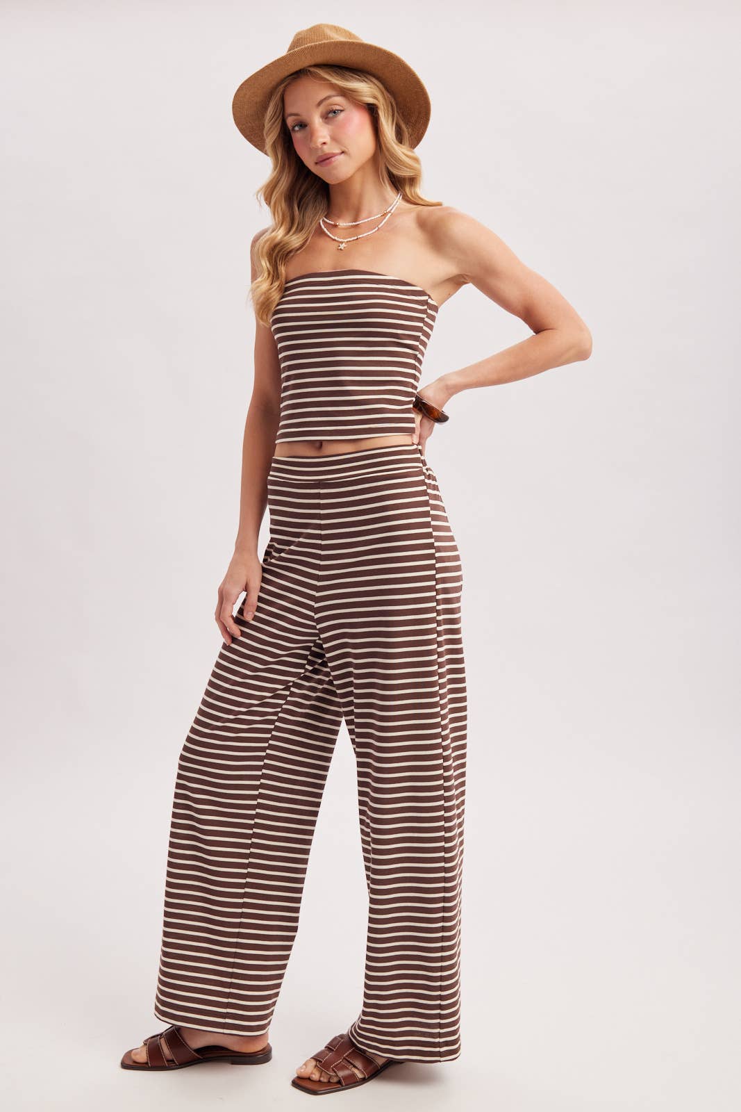 STRIPED KNIT TUBE AND WIDE PANTS SET (Sold as Separates)