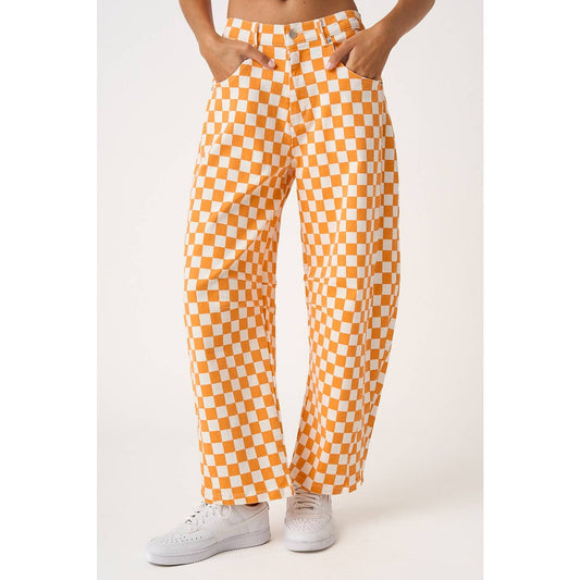 GAME DAY CHECKERED ELASTIC WAIST BARREL PANTS