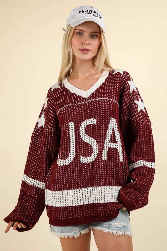 Oversized USA Knit Sweater Pullover Top