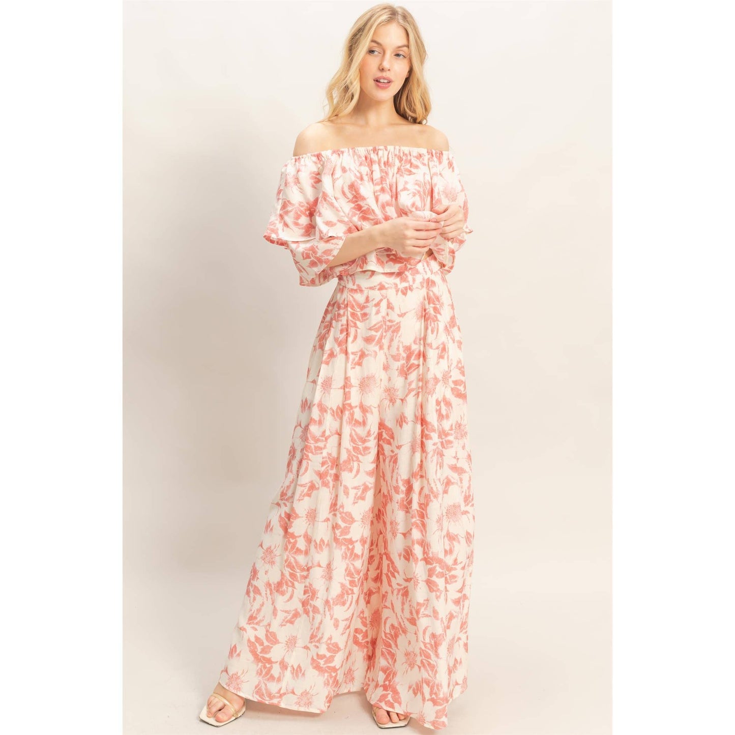Floral Off-Shoulder Top & Pants Set (Sold As Separates)