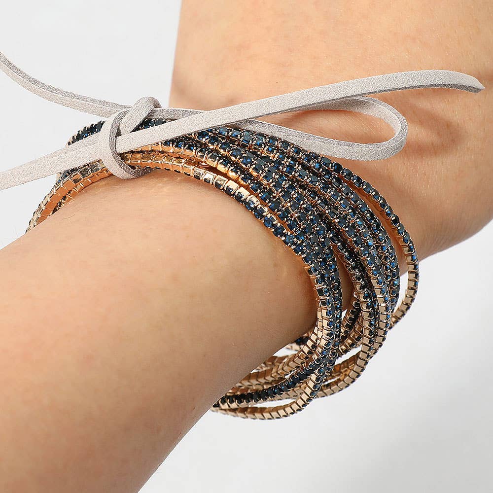 12PCS - Ribbon Pearl Rhinestone Layered Stretch Bracelets