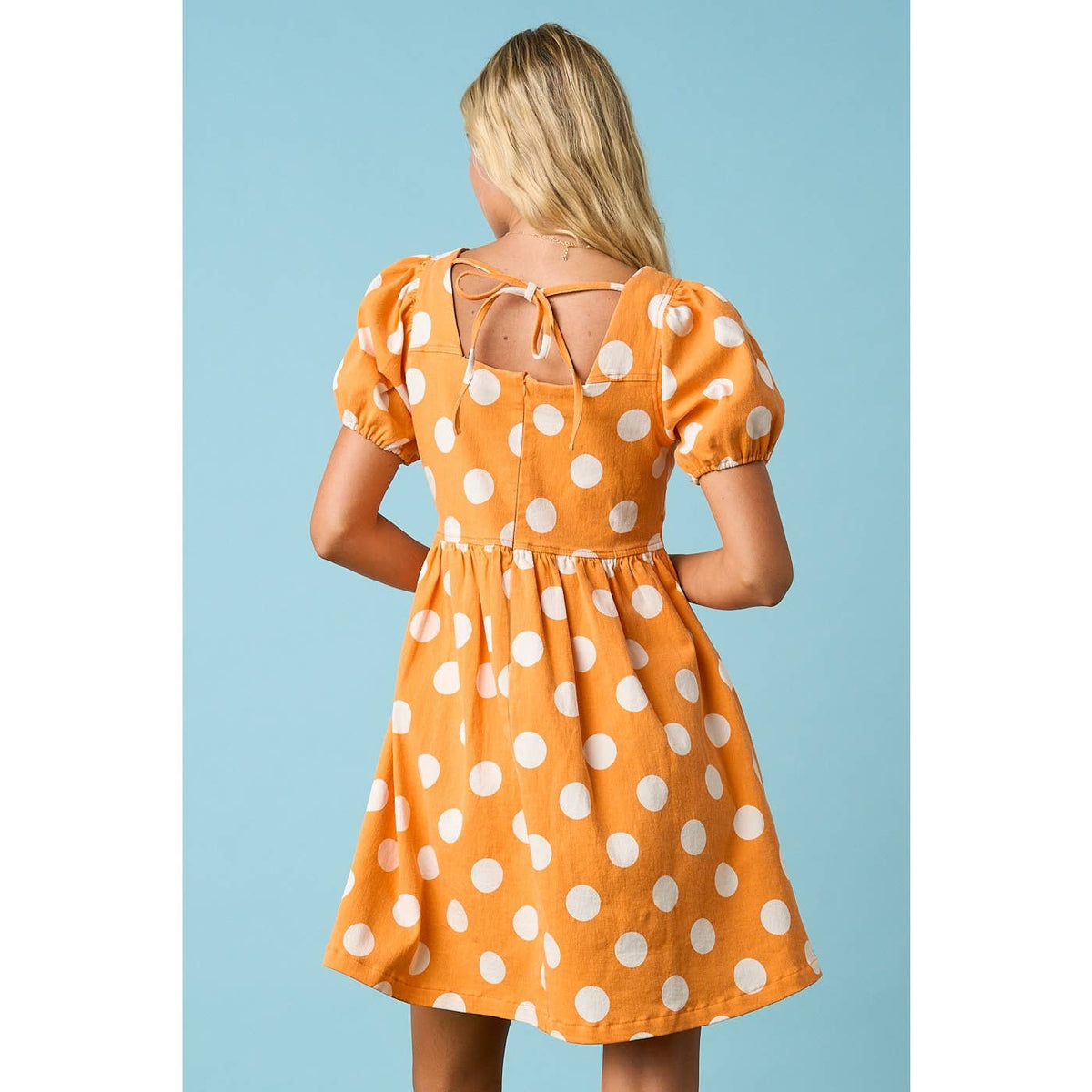 GAME DAY POLKA DOT PUFF SLEEVE BABYDOLL MINI DRESS
