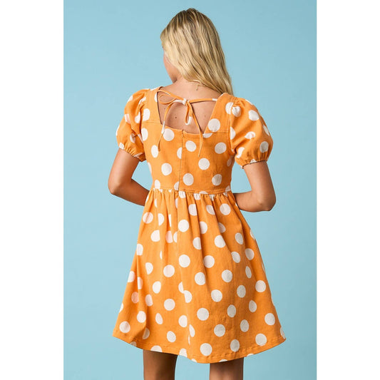 GAME DAY POLKA DOT PUFF SLEEVE BABYDOLL MINI DRESS