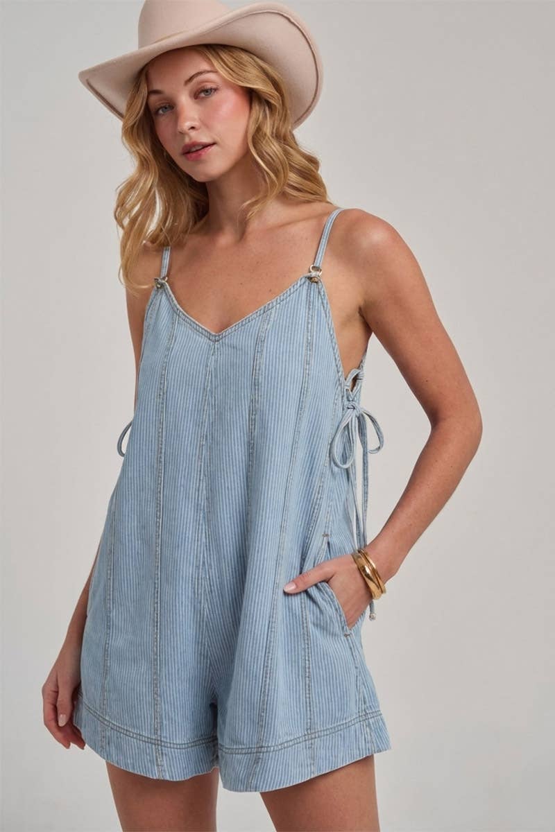 PIN STRIPE DENIM CASUAL SUMMER ROMPER
