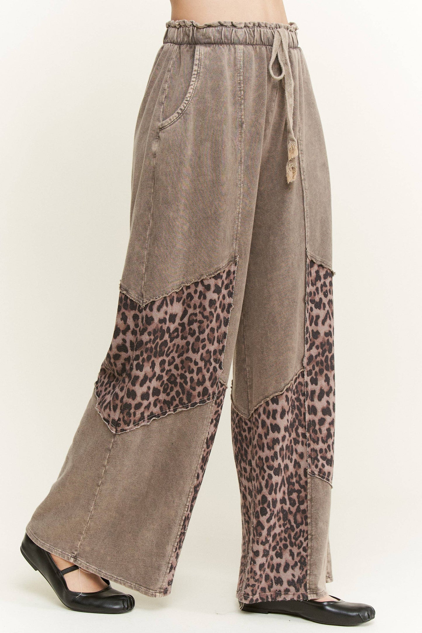 Mineral Washed Leopard Animal Patchwork Pants