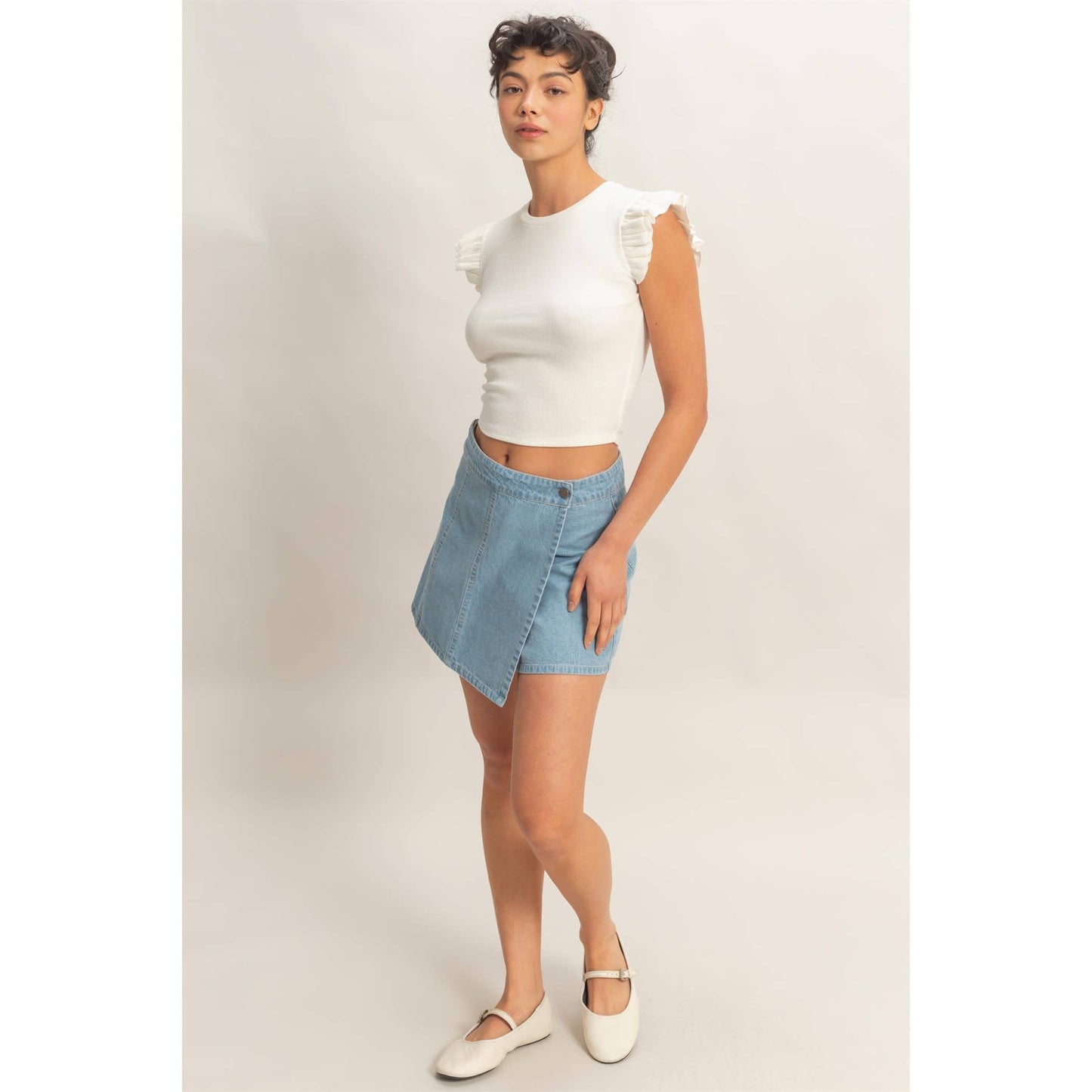 Flutter Sleeve Ribbed Cropped Top