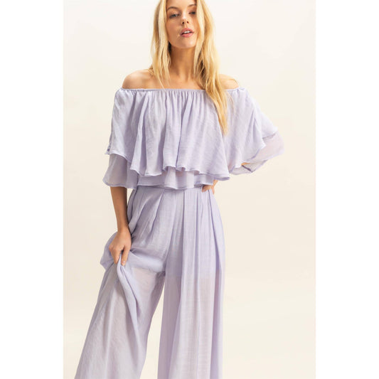 Off-The-Shoulder Blouse And Pants Set (Sold as Separates)