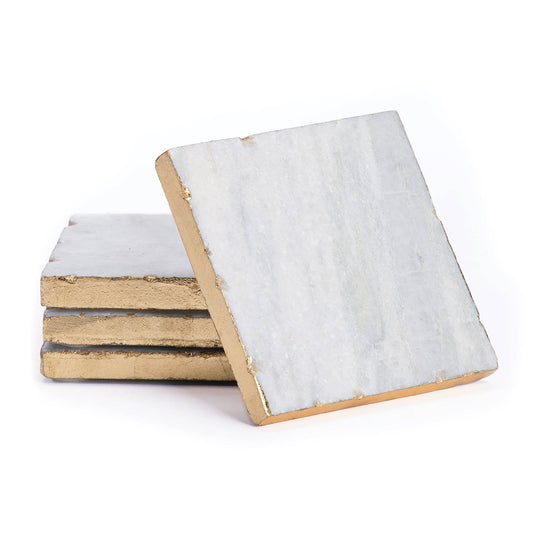 Thirstystone Natural White Marble Coasters with Gold Edges