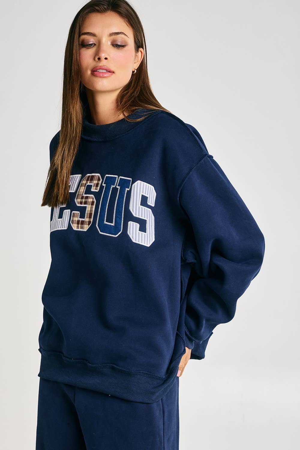 JESUS Embroidered Mock-neck Sweatshirt