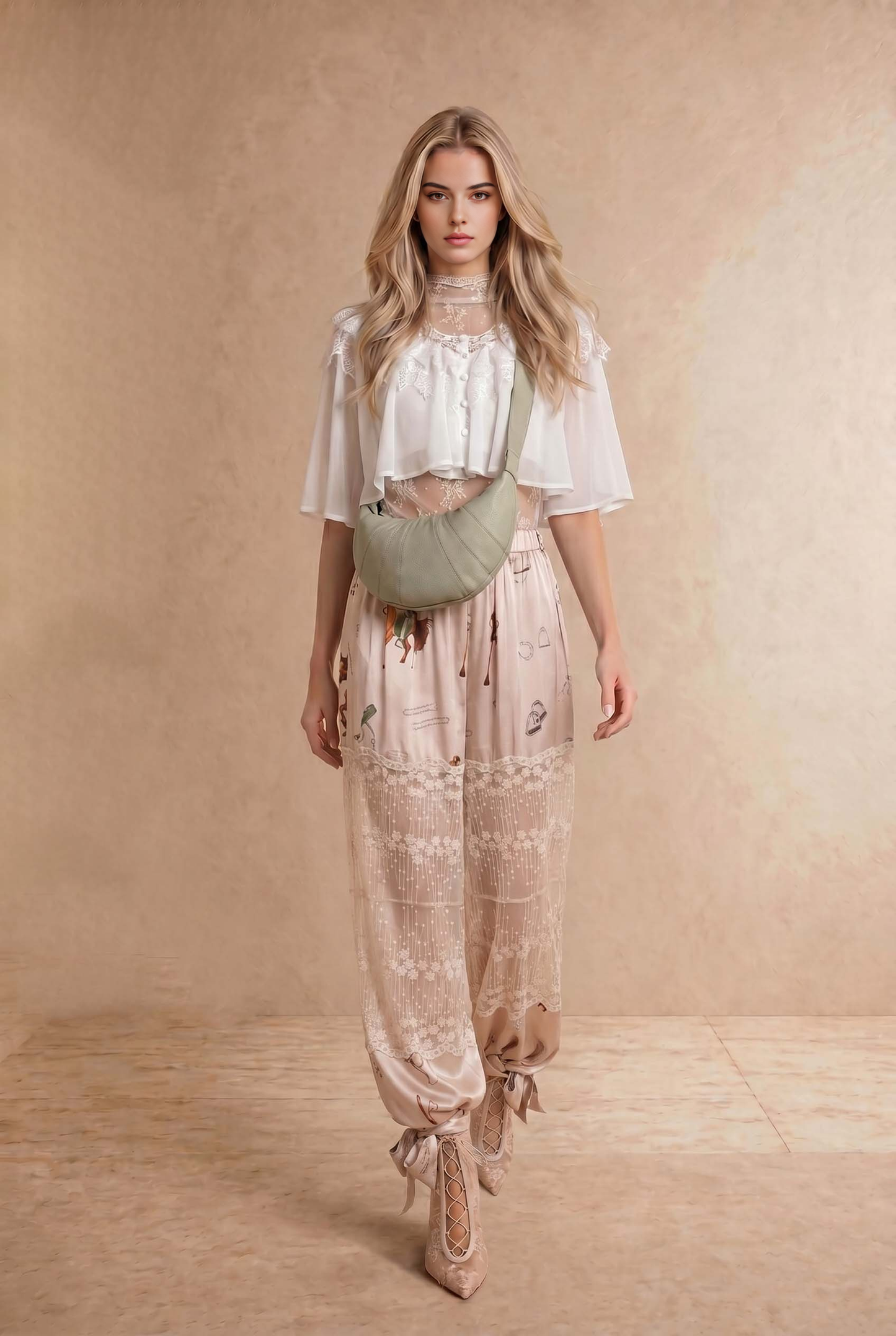 Chiffon Lace Shoulder Cape Like Crop Blouse Top