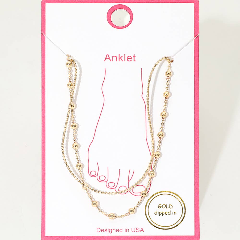 Gold Dipped Beaded Chain Layered Anklet