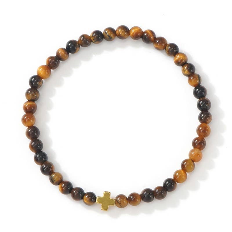 BOHO CROSS NATURAL STONE PERSONALIZED BRACELET