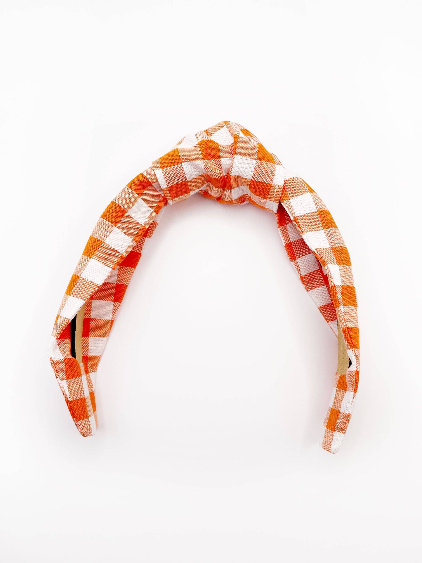 Orange Gingham Plaid Women's Knotted Headband, Modern Boho