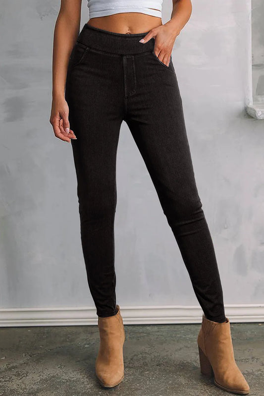 Back Pocket Stretchy Denim Casual Leggings