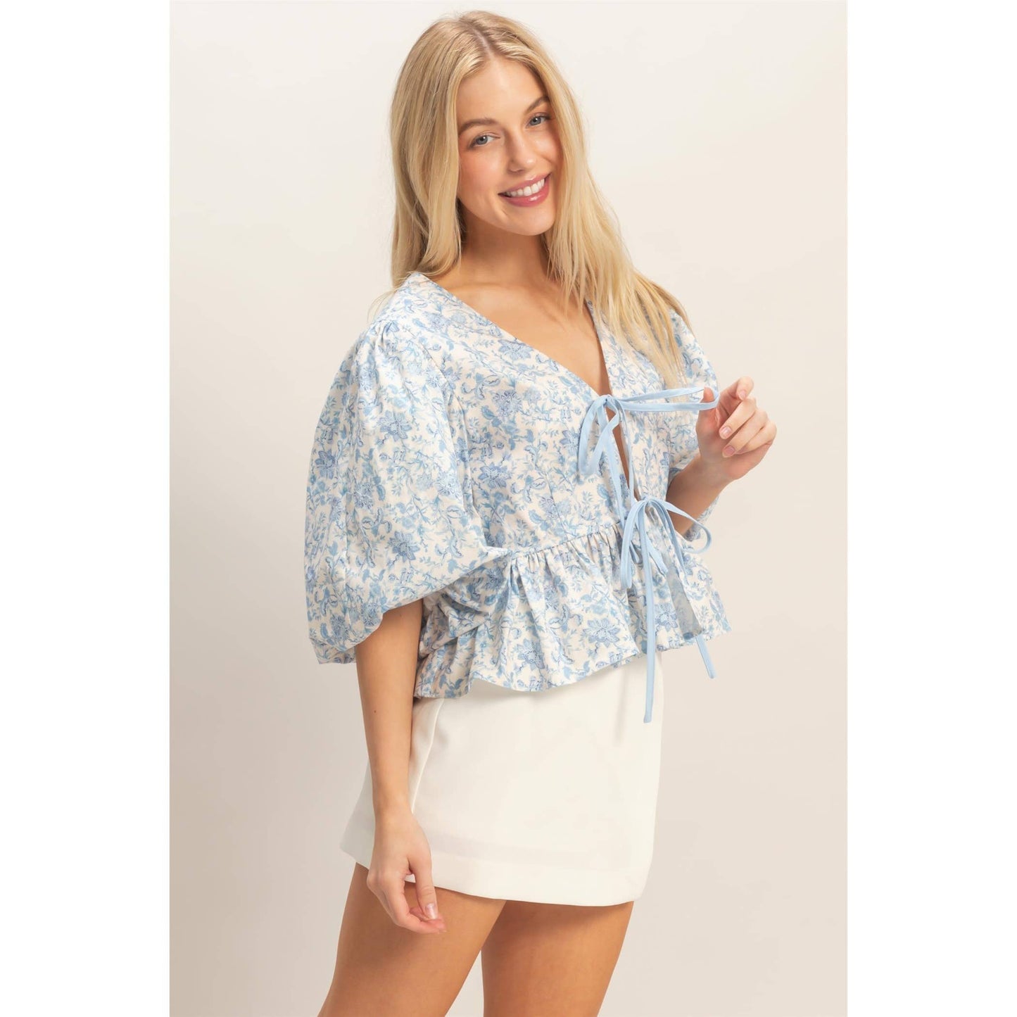 Floral Tie-Front Peplum Top