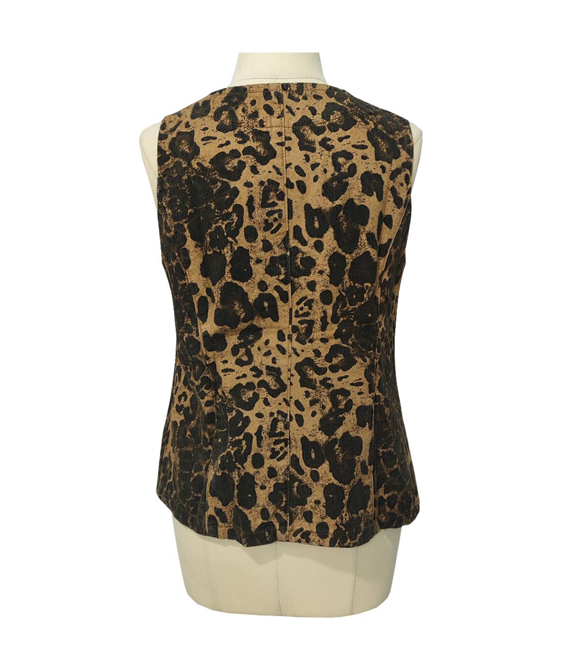 Basic Leopard Print Lace-Up Denim Vest