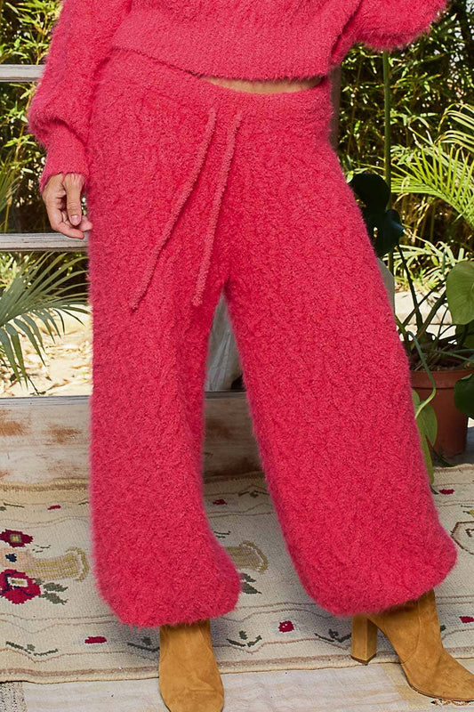 Solid Pattern Relaxed Fit Berber Sweater Pants