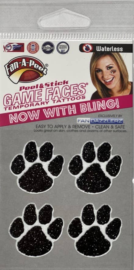 Panther Paw Game Faces® Temporary Tattoos Black Glitter