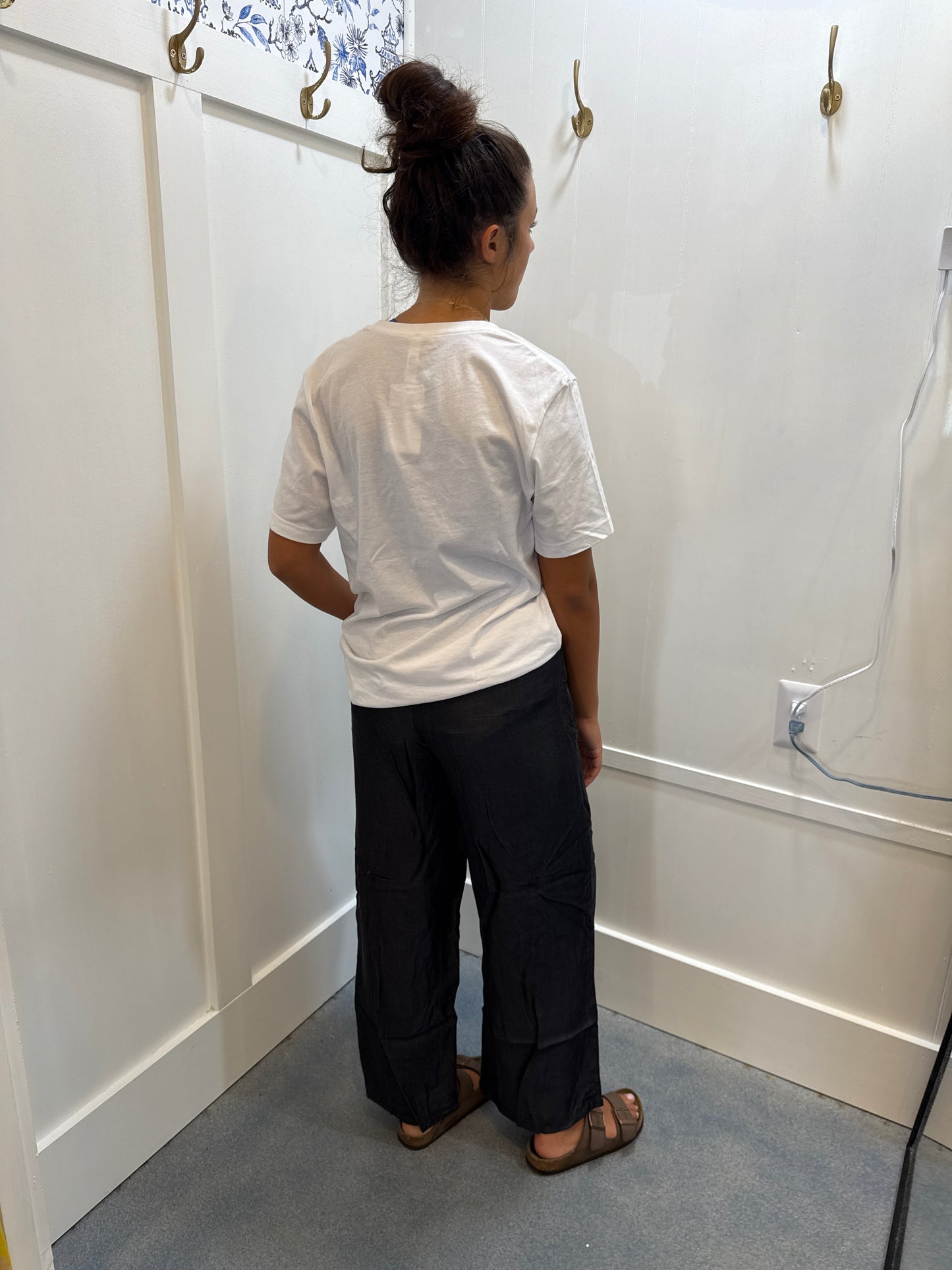 Drawstring High Waist Wide Leg Denim Pants