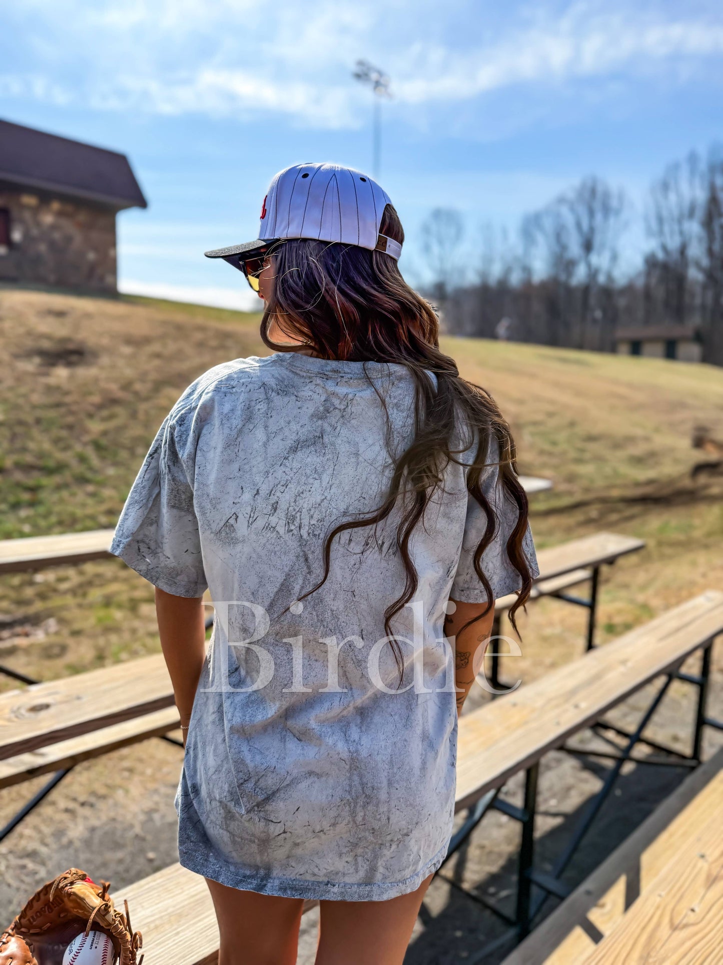 Red Heart Baseball Mom Graphic Tee on Smoke Colorblast