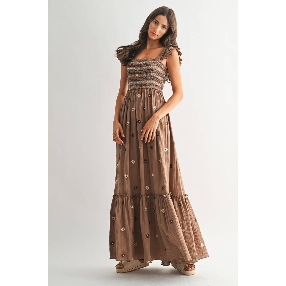 FLORAL EMBROIDERED MAXI DRESS